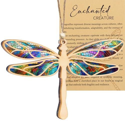 Sensemory Dragonfly Gifts for Women, Dragonflies Decor Suncatcher Effect, Dragon Fly Stained Glass Effect, Dragonfly Ornaments for Christmas Tree Decoration, Birthday Gift for Mom (with Story Card)