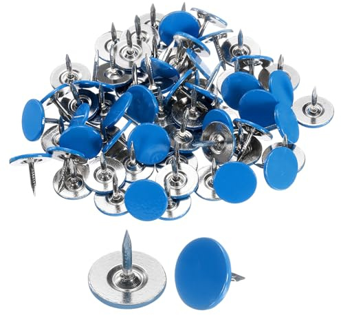 sourcing map Reißzwecken, rund, flacher Kopf, dekorative Reißzwecken, Polsternägel für Korkplatten, Bürowandaufhängungen, Blau, 120 Stück