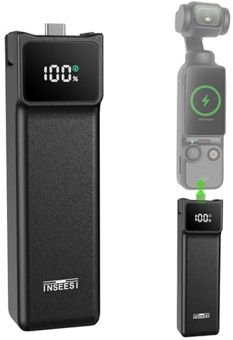 Battery Handle for DJI Osmo Pocket 3, Portable Battery Pack Pocket 3 Accessories, 5000mAh, 22.5W Fast Charging, 1/4”Thread Interface, Digital Power Display