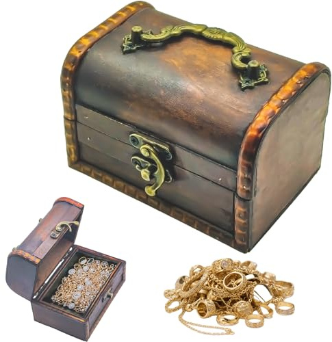 Tuxuzal Holz Schatztruhe Kleine Kinder Schatzkiste Piraten | Schatztruhe Kindergeburtstag Holzkiste Geschenkbox Retro Schatzkiste Holztruhe für Aufbewahrung und Dekoration