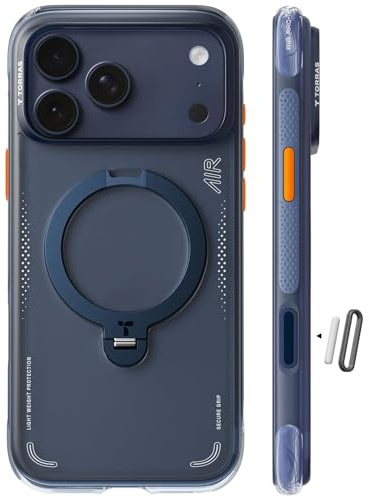 TORRAS Ostand Q3 Air für iPhone 17 Pro Max Hülle, Mitternachts | mit echtem Airbags Doppelter Schutz (360° Magnetischer Robust Ständer) Matt Handyhülle mit Kamerasteuerung Taste