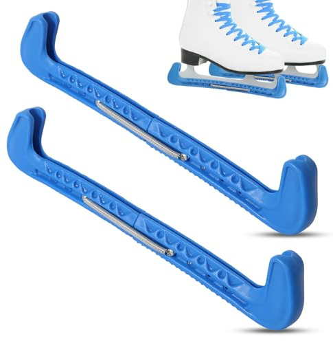 DELAESI Ice Skate Guards 1 Pair Ice Skate Blade Covers Adjustable Ice Skate Covers with Spring Ice Skating Accessories Figure Skating Guard for Most Ice Skate Sizes (Blue)