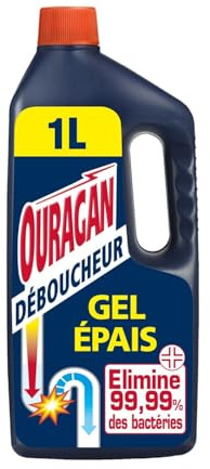 OURAGAN – Gel Déboucheur Puissant et Épais, Action Rapide pour Canalisations Obstruées (1L) - Le lot de 4