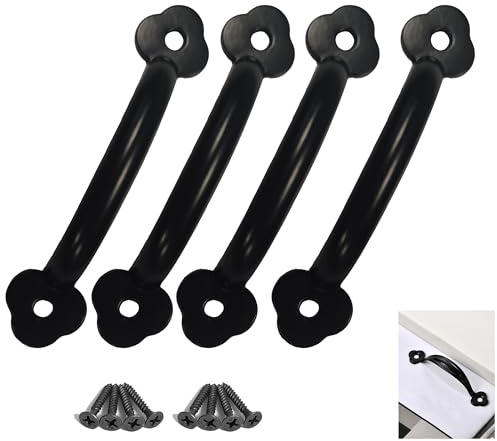 4 Pack Black Door Handles with Screws, Cupboard Pull Handles, Vintage Style | Rust-resistant metal pull handles for shed doors, cabinets and drawers, featuring smooth finish and easy installation
