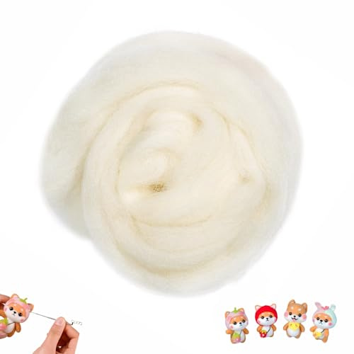 Lana Naturale Roving 100g Bianco Lana da Feltro Lana di Infeltrimento ad Ago per Principianti Artigianato Fai da Te Feltro Bagnato Filatura a Mano