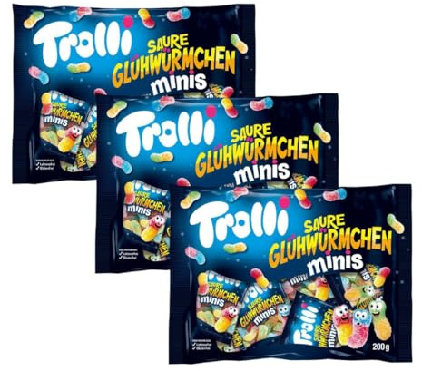 Saure Glühwürmchen Minis Fruchtgummi 3er Pack (3 x 200g) – Saure Gummibonbons mit Zucker-Ummantelung in praktischen Mini-Beuteln – Ideal für Kindergeburtstage & Partys - BUNDEL