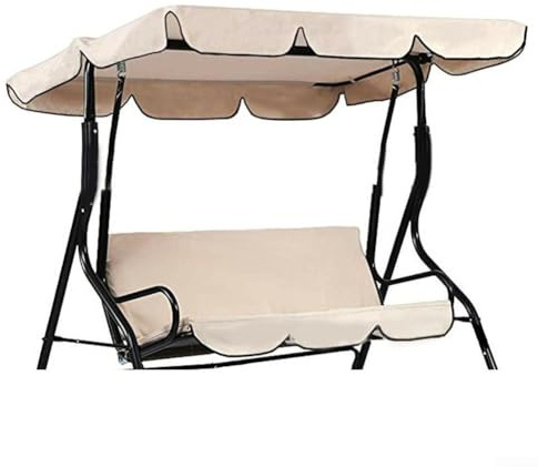 Zilimontt Outdoor Schaukelüberdachung Abdeckung aus 210D wasserdichtem, silberbeschichtetem Oxford-Tuch für Regen-, Schnee- und Sonnenschutz mit für einfache Installation für Zweisitzer, (beige