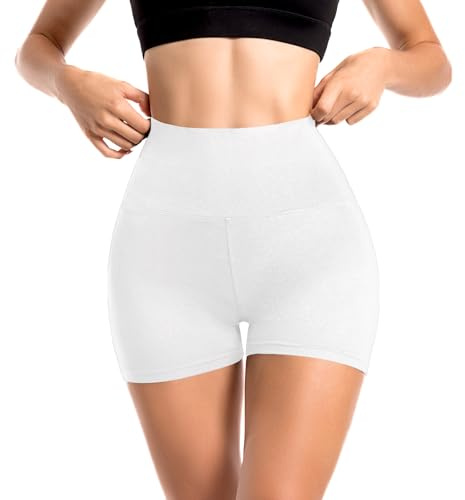 Sanpetix sportshorts, dam, hög midja, ogenomskinliga leggings, shorts för cykling, yoga, fitness på sommaren, Vit, S-M
