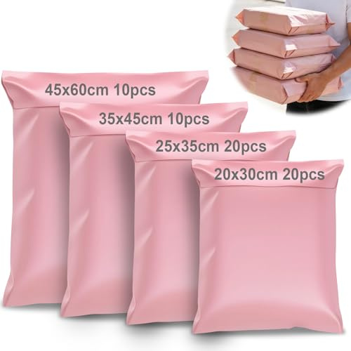 XRXYMQ Bolsas de Envío Rosas Para Ropa 60 Unidades Set Multitamaño Autoadhesivas, Opacas Y Resistentes Al Agua Bolsas Envío Vinted y Sobres Envíos Vinted Para Textiles