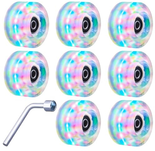 TOYANDONA Pu Rollen für Rollschuhe und Skateboards 8 Stück Doppelreihenräder mit Kugellager Leuchtende Ersatzrollen für Straße und Rampe Verschleißfestes Pu Material