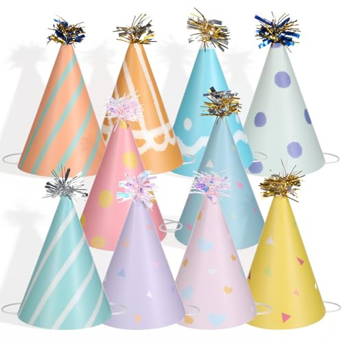Apausvcm 10 stycken festhattar, minipartyhattar för gosedjur, små partyhattar, gosiga leksaker, färgglada partyhattar, färgglada pappershattar med pompoms, partyhatt, födelsedagsset för