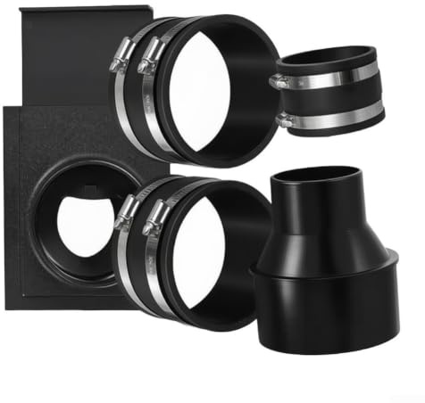 4-teiliges Absaugsystem Set mit Schieber für Holzwerkstatt, 100mm Drosselklappe und Reduzierstück auf 32-300mm, flexible Gummimuffen mit Klemmen kompatibel mit Tischkreissägen