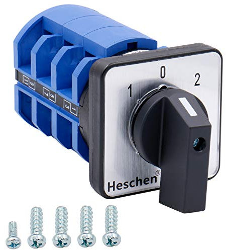 Heschen Universal Rotary Cam Selector Changeover Switch, SZW26-63/D303.3, 660V 63A, ON-OFF-ON 3 Position, 3 Phase 12 Terminals, Suitable For Manually Switching AC Circuits, TUV