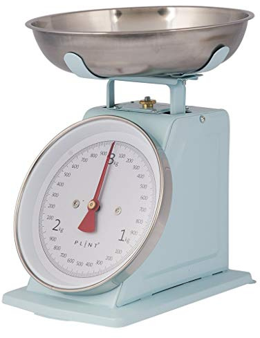 Plint, Vintage Küchenwaage im Landhausstil, Eisblau Maße: H 25 cm x Ø Schüssel 25 cm