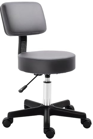 HOMCOM Beautician's Swivel Salon Chair w/Padded Seat Back 5 Wheels Adjustable Height Salon Hairdressers Tattoo Spa Rolling Cushion Professional 35cm Grey