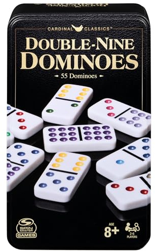 Spin Master Games, Cardinal Classics - Juego de dominó doble nueve en lata de almacenamiento, dominó para niños y adultos, juego clásico, 2-6 jugadores, regalo de Pascua, a partir de 8 años