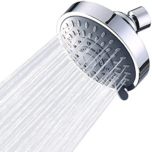 Soffione Doccia Ad Alta Pressione,Testa Doccia Tonda,Getto a Cascata Ad Alta Pressione Effetto Pioggia,5 Impostazioni Spruzzo,Per Soffioni Doccia Da Bagno(Argento,4in)