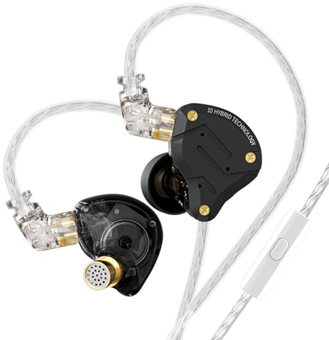 Yinyoo KZ ZS10 Pro kabelgebundene HiFi IEM Kopfhörer 4BA+1DD für Gaming mit Mikrofon, in Ear kopfhörer mit 3.5mm-Klinke abnehmbarem 2 Pin OFC Kabel für Sänger