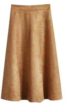 WGGY Jupe Femme Mi Longue Vintage en Daim - Taille Haute Extensible Maxi d'Hiver Élégante Plissée Une Ligne Grande Froncée Pendule, Kaki