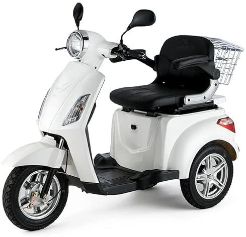 VELECO ZT15 - Dreirad Mobilitätsroller – komplett montiert und fahrbereit – elektromagnetische Bremse – Digitaler Tachometer - geräumiger Stauraum - 3 Rad Seniorenmobil (WEIß)