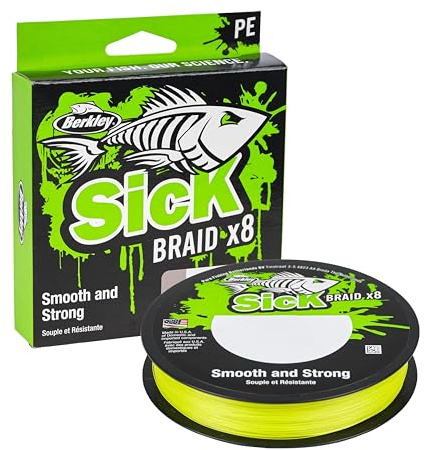 Berkley Sick Braid - 8 Strands Braided Fishing Line, Super Smooth 8 carrier Multifilament PE Braid Predator Fishing Lines 150/300m For Freshwater and Saltwater Sea Fishing, Unisex, Hi-Viz Yellow