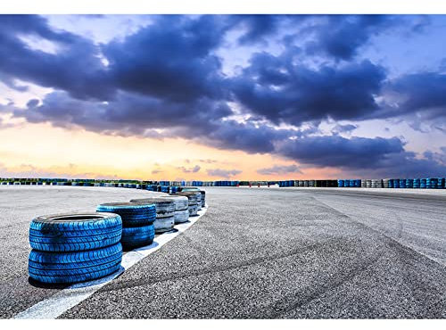Aoihrraan 1,5x1m Rennen Strecke Hintergrund Speedway Feld Reifen Beton Straße Sonnenuntergang dunkel Wolken Fotografie Hintergrund Rennen Party Rennen Auto Sport Wettbewerb Erwachsene Foto Prop