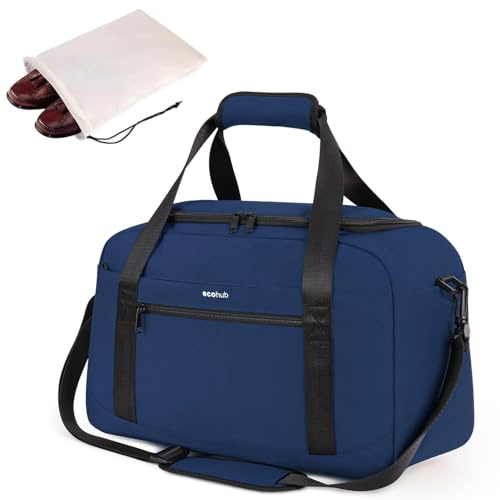 ECOHUB Cabin Bag 40x20x25 for Ryanair Under Seat Flight Bag Recycled PET Eco Friendly Travel Holdall Hand Luggage, Carry On Duffel Bag for Women Men, Patented (Blue)