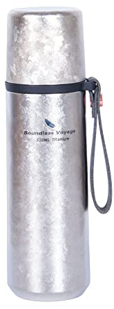 iBasingo Titan Isolierflasche 510ml Vakuum Thermoskanne mit Deckel als Trinkbecher, Doppelwand Auslaufsicher Ultraleicht Wanderflasche mit Handschlaufe für Camping Radfahren Kaffee Tee Ti3011D