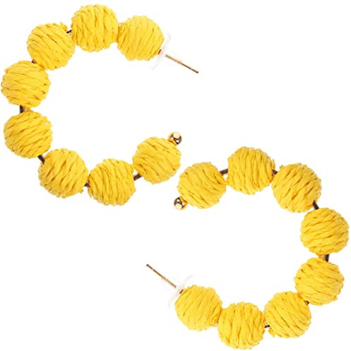 Milisten Rattan-Ohrringe Bast-Kugel-Creolen Handgefertigter Böhmen-Schmuck Für Und Mädchen Sommer-Strand-Accessoire – Gelb