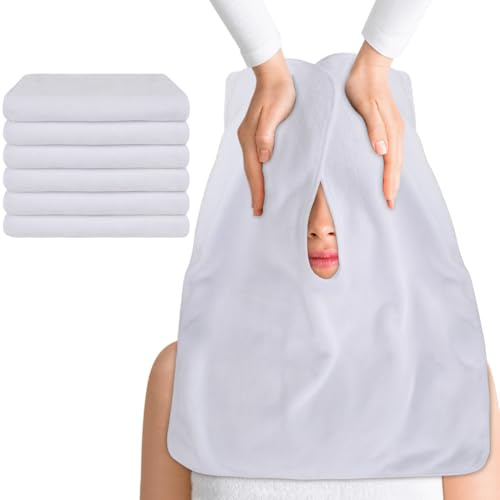 SINLAND Microfiber Esthetician Towels for Facials Face Wrap White 6 Pack | 20x15.7Inch, Mask Removing, Soft Facial Cloth, Split Design, Spa Towels for Facial Steam Massage and Cleansing