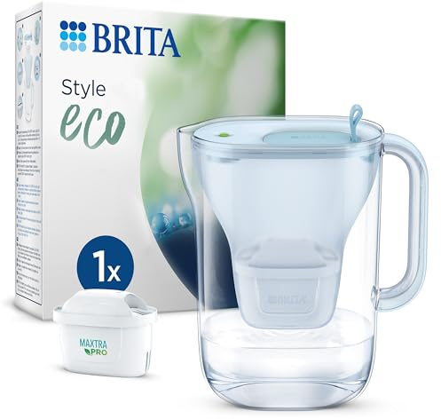 BRITA Wasserfilter-Kanne Style eco, 1 MAXTRA PRO Pure Performance Kartusche | Blau, Kapazität von 2,4l für 1,4l gefiltertes Wasser, Smart Light LED, Klappdeckel, passt in den Kühlschrank, filtert PFAS