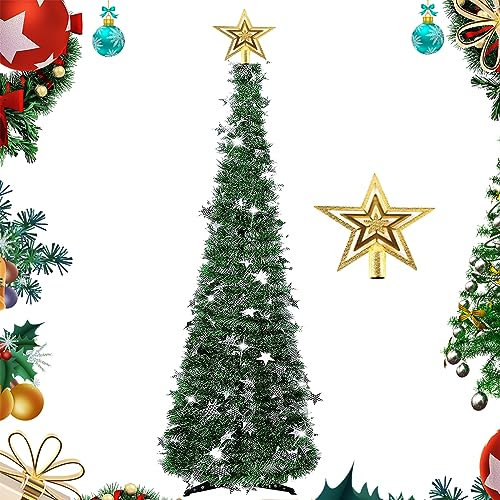 Gukasxi Árbol de Navidad Artificial de 150 cm, con Estrella y Soporte Estable, Montaje rápido, Plegable, para casa, Chimenea, Oficina, Tienda, Hotel (Verde Árbol de Navidad)