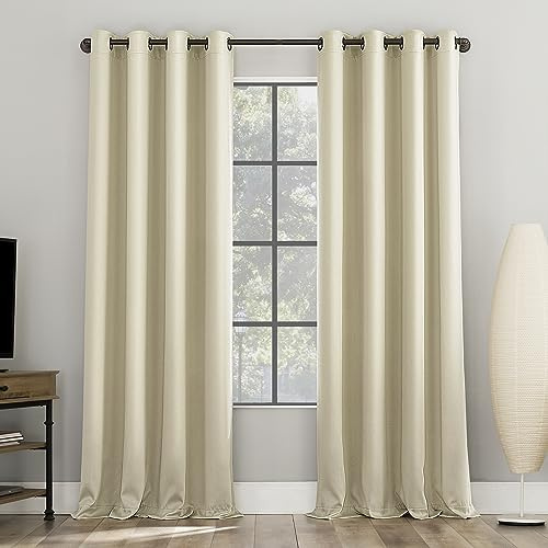 Sun Zero Nordic 2-Pack Theater Grade Noise Reducing Extreme 100% Blackout Grommet Curtain Panel Pair, 52 x 84, Cream Off-White