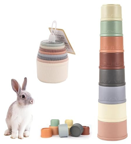 CEZKFH 8 Stück Stapelbecher Für Kaninchen, Mehrfarbig Kaninchen Stapelbecher Spielzeug Häschen Nistspielzeug Stapelbar Kaninchenfutter Spielzeug Für Kleintiere Hasen