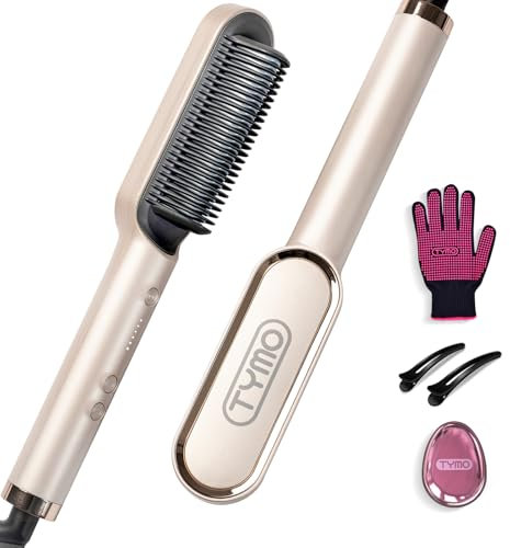 TYMO Ring Spazzola per Lisciare, Piastra per Capelli Professionale, Riscaldamento Rapido, 5 Temperature, Spegnimento Automatico, Antiscottatura, Oro