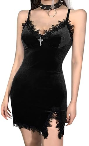 XKBHYD Damen Gothic Kleid A-Linie Punk-Print Kurzarm Swing Everak Cocktailkleid Lolita Drum Con Outfit, Schwarz (7), 48