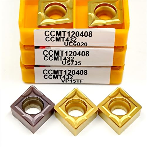 JALYKA 10 pz Lama CCMT120408 VP15TF US735 UE6020 Utensile for Inserto in Metallo Duro CCMT 120408 Fresa Tornio CNC Tornitura Esterna(CCMT120408 US735)