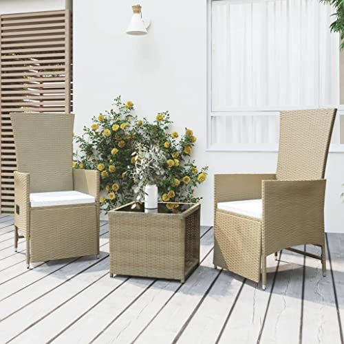 DYRJDJWIDHW europaletten,gartenmöbel Set,palettenkissen,3-TLG. Garten-Lounge-Set Beige Poly Rattan & StahlGeeignet für Garten, Swimmingpool, Wohnzimmer, Terrasse