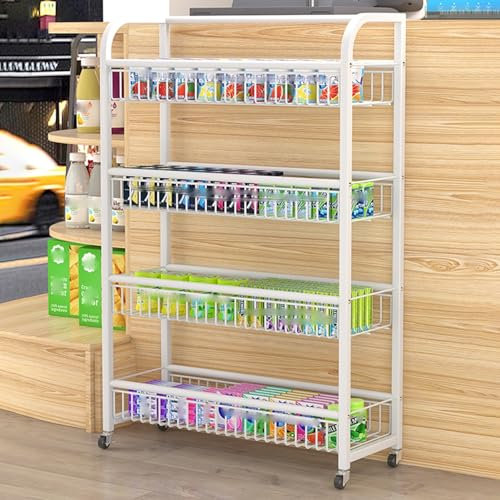 Snack Regal Rollender Snack-Display-Organizer mit Rädern, Snackwagen für zu Hause für Das Spielzimmer/ Kino, Convenience-Theke, Kleiner Süßigkeitenständer ( Color : White , Size : W-50cm(19.7 in) )