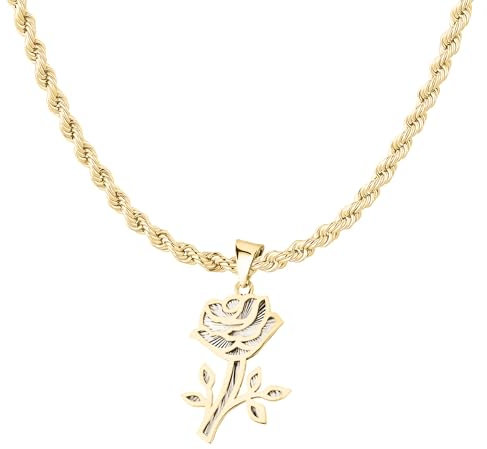 Ardeo Aurum Damen Schmuck-Set aus 333 Gold Gelbgold bicolor gelb-weiß Rose Anhänger Kordelkette Länge 50 cm