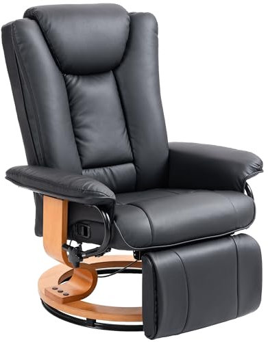 HOMCOM Relaxsessel Fernsehsessel mit Liegefunktion, Drehbarer Ruhesessel TV-Sessel mit Verstellbarer Rückenlehne Liegesessel bis 150 kg Belastbar, Kunstleder, Schwarz