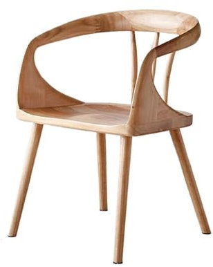 Linmeas-753 Esszimmerstuhl aus massivem Holz mit Armlehne und Rückenlehne, moderner minimalistischer Kaffeestuhl, Wohnzimmer-/Küchenmöbel(Wood Color)
