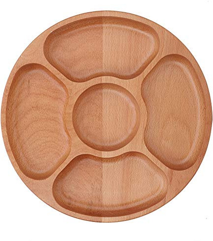 AKLOSIPY Assiette Divisée en Bois Ro pour Aliments, sous-Grille de 30cm, T de Service pour Desserts et Collations, Vaisselle de Table pour Fêtes et Utilisation (30cm)