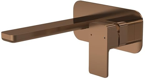 Balterley Wall Mount Basin Mixer Tap & Back Plate, 2 Tap Hole Basin Taps, Square Bathroom Taps, Flat Square Spout, Flat Single Lever Handle & Rectangular Backplate - 70 x 199 x 180mm (Brushed Bronze)