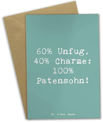Mr. & Mrs. Panda Grußkarte Spruch Patensohn Charme - Geschenk, weihnachtskarten, hochzeitskarten, einladungskarten, Patenschaft, osterkarten, Taufpate, vatertagskarte, Handgefertigt, Patenkind