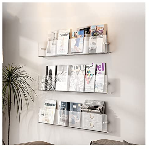 Zeitschriftenständer aus transparentem Acryl, zur Wandmontage, stilvolles Bücherregal, Präsentationsständer für Flyer, Menüs und Literatur, 59,9 cm Länge, organisieren und werben mit Stil, 3 Stück
