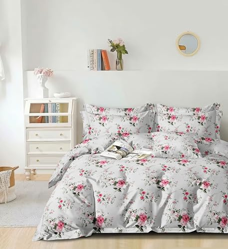 CDV Set di Biancheria da Letto 4 Pezzi con Stampa, Microfibra Set Copripiumino per Letto Matrimoniale con Zip, Lenzuolo con Angoli e 2 Federe, Set Copripiumini e Federe (Matrimoniale, Fiore)