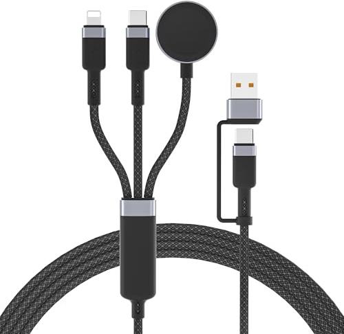 3-in-2-Multi-Ladekabel für Apple Watch und Handy-Ladegerät, 1,8 m Schnellladekabel mit iWatch-Ladegerät/iPhone-Lightning-Kabel/USB-C-Kabel für iWatch Ultra/SE/10/9/8/7/6/5, iPhone 16/15/14/13/12