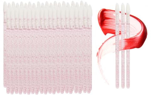 Kzouenzu Monouso Pennelli Labbra [50 Pezzi], Per Applicatori Per Dettagli Per Sopracciglia, Labbra, Rosa, Lip Gloss Applicatore Bacchette Pennello