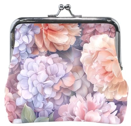 Porte-monnaie portable en cuir PU bleu marine Skater Goose, pivoines aquarelles hortensias, one size, Aquarelle Pivoines Hortensias